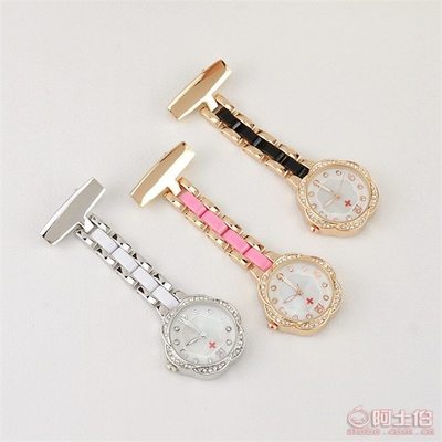 復古與時尚的完美結合 SD外貿熱賣鑲鉆滴膠石英護士表掛表